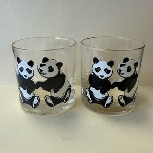 Set of 2 Vintage Couroc Whiskey Lowball Panda Glass Tumblers with 22k Gold Rim.